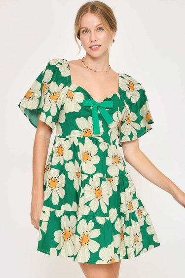 Daisy Ribbon Details Mini Dress